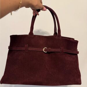 Genuine Italian Leather Satchel Suede Burgundy